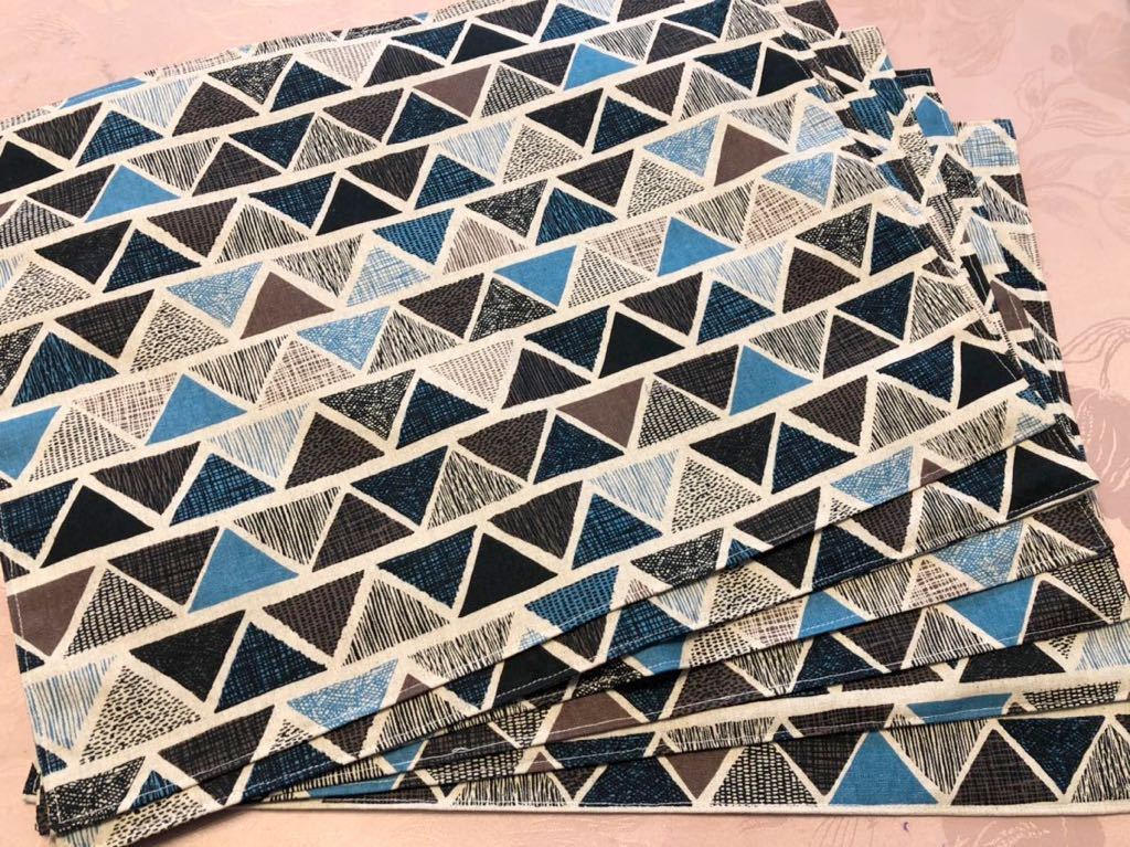 裏付ランチョンマット ハンドメイド  35x45 6枚組 三角青色拍卖