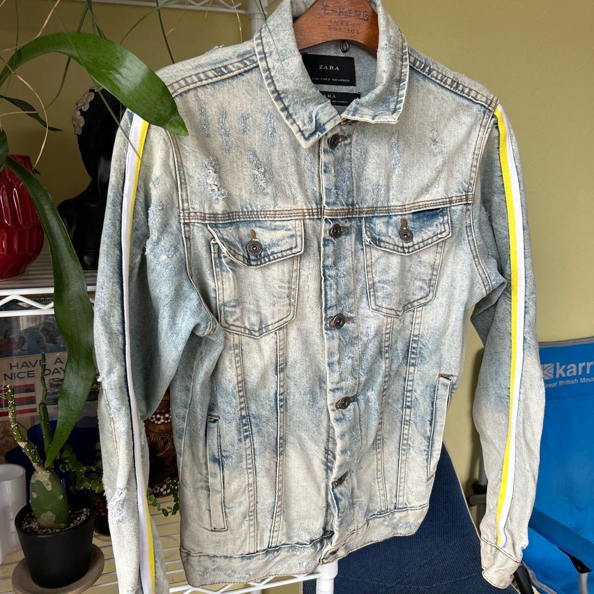 ZARA テーピング ライダース ジージャン 古着加工 M BLUE拍卖