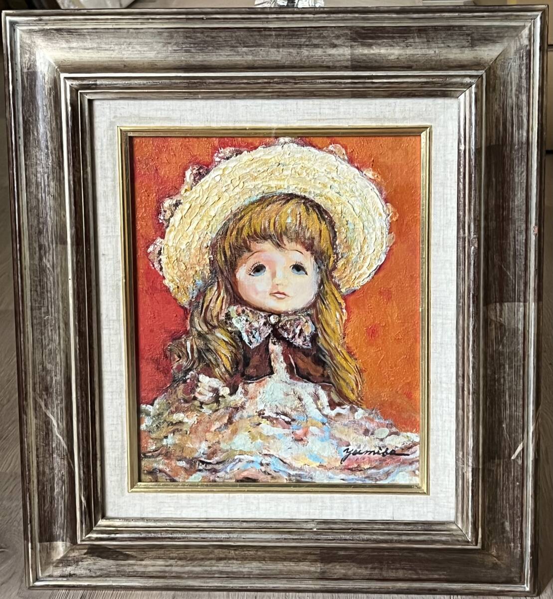 【模写】 油彩画 人形:縦44㎝×横39㎝×厚み4㎝ 拍卖