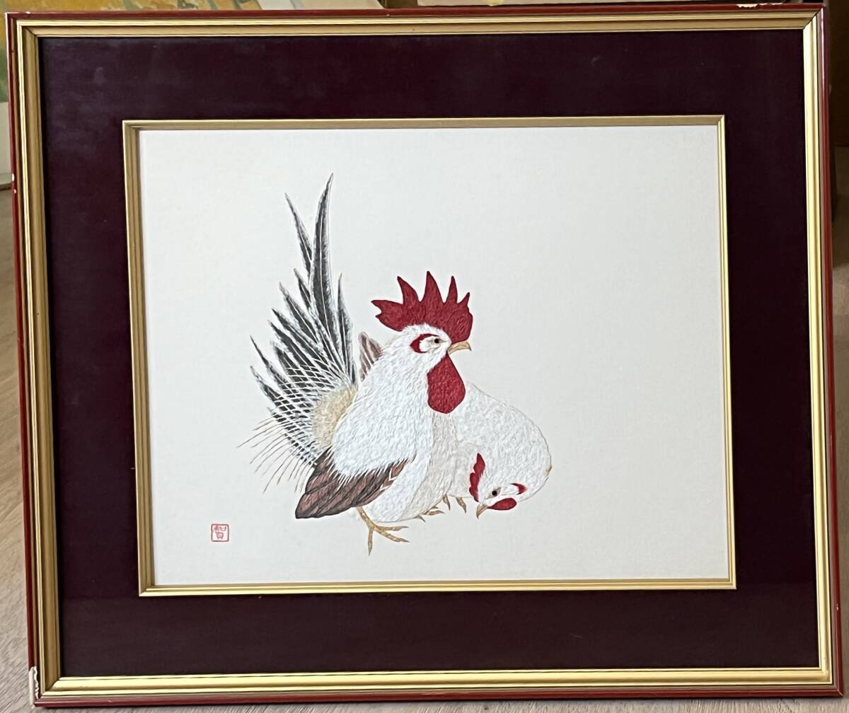 【模写】 額入 貼り絵 酉:縦46㎝×横56㎝×厚み3㎝拍卖