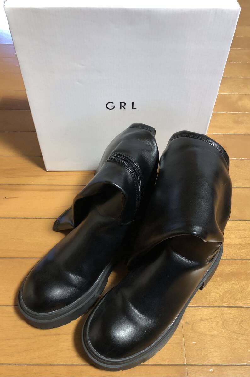 GRL 厚底レザーロングブーツ ブラック 23センチ GD1377拍卖