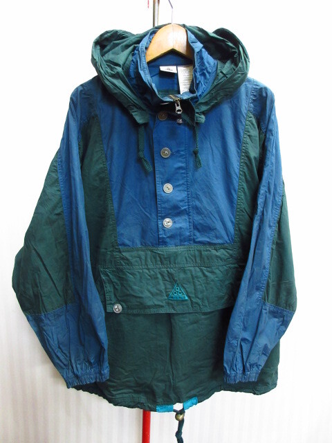 NIKE ACG ナイキACG 三角タグ 90sヴィンテージ アノラックパーカー メンズM 緑青 コットンジャンパー フーディーアウトドア コート12201拍卖