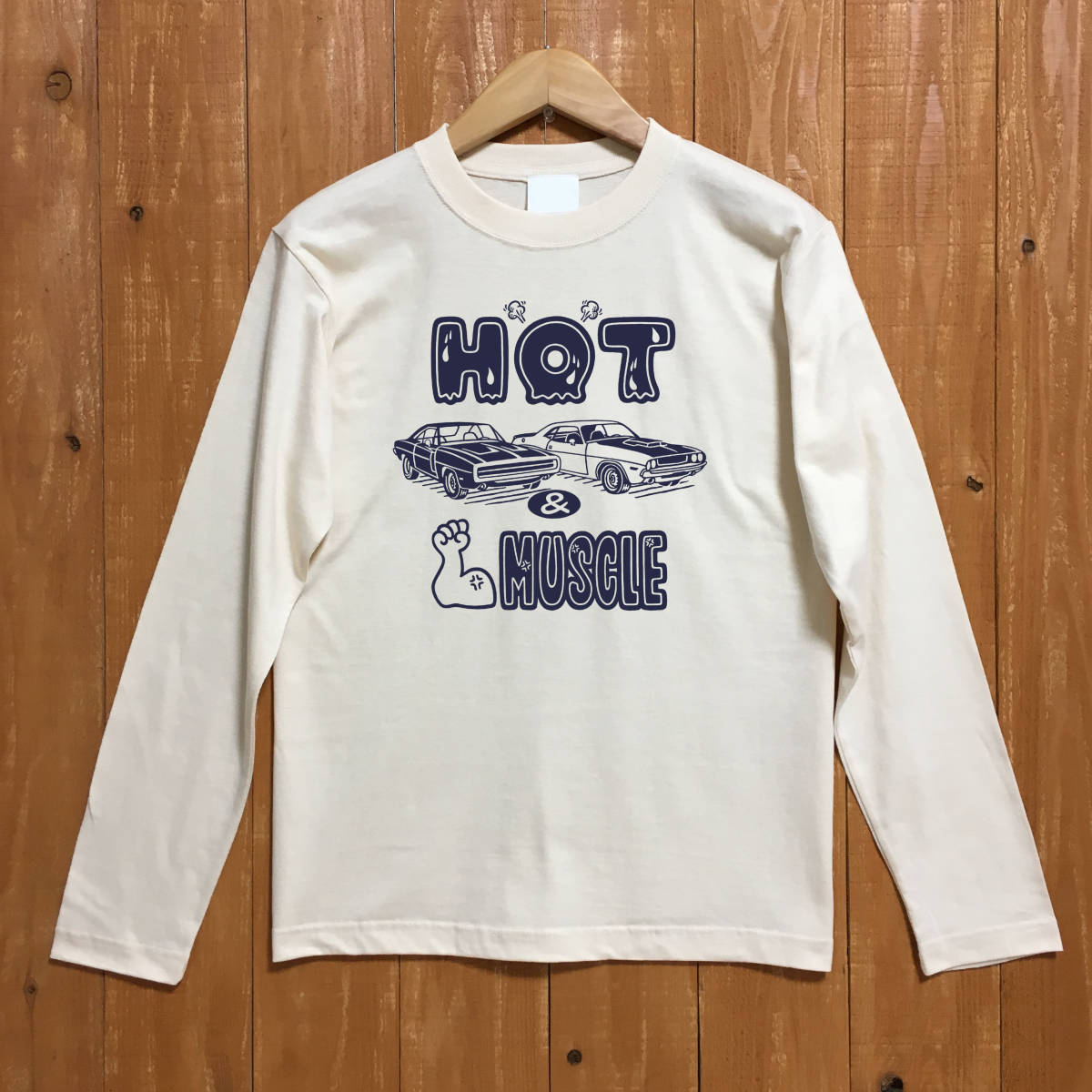 ■ HOT & MUSCLE ロンT■Lサイズ(ナチュラルxネイビー)ダッジ モパ- DODGE MOPAR拍卖