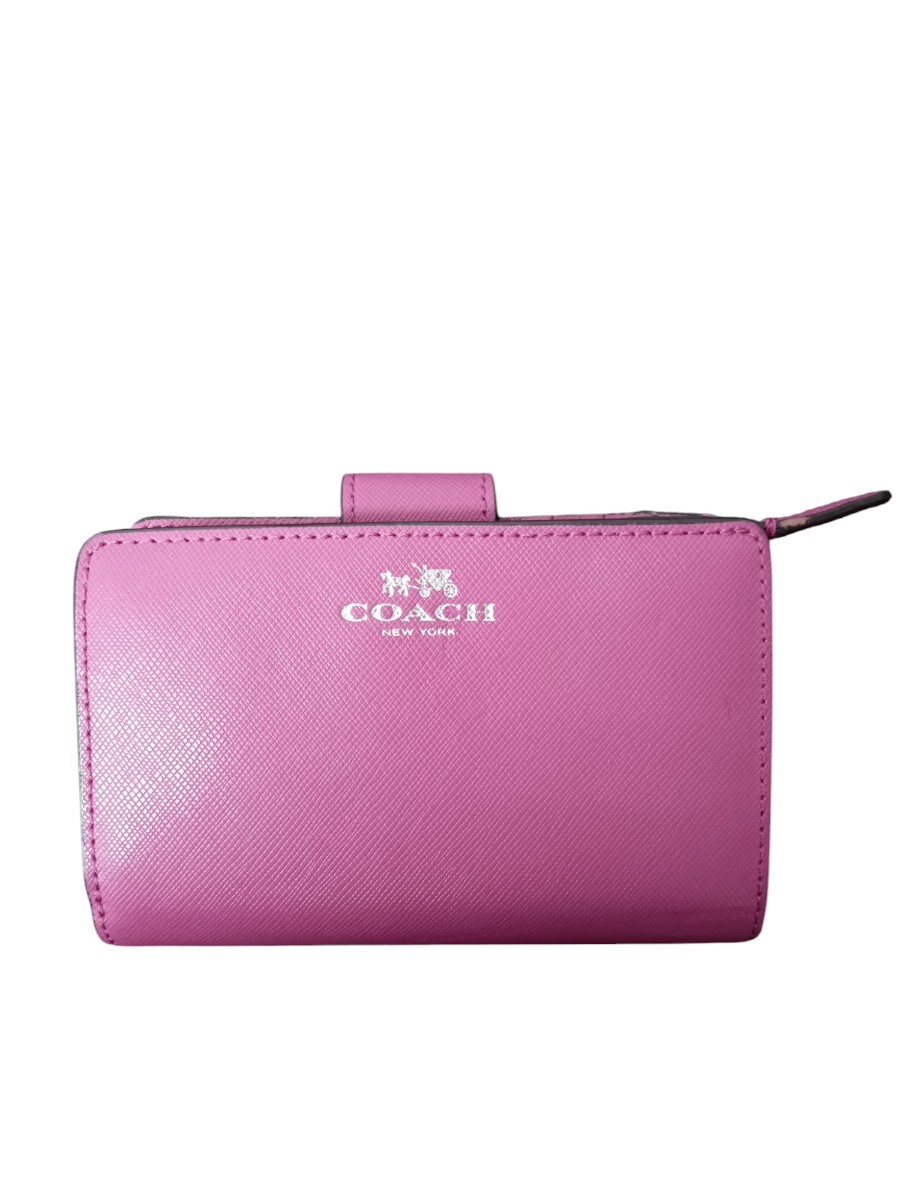 COACH コーチ 財布 二つ折り ピンク パープル コンパクト拍卖