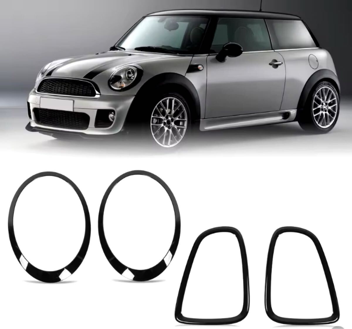 ミニクーパー R55 R56 R57ヘッドライト テールランプ リング ブラック拍卖