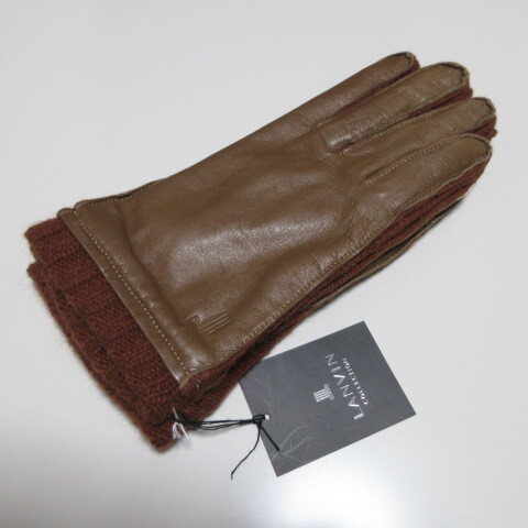メンズ革手袋/手袋【LANVIN】ランバン羊革手袋 装飾ニット 裏地付き 23/茶拍卖