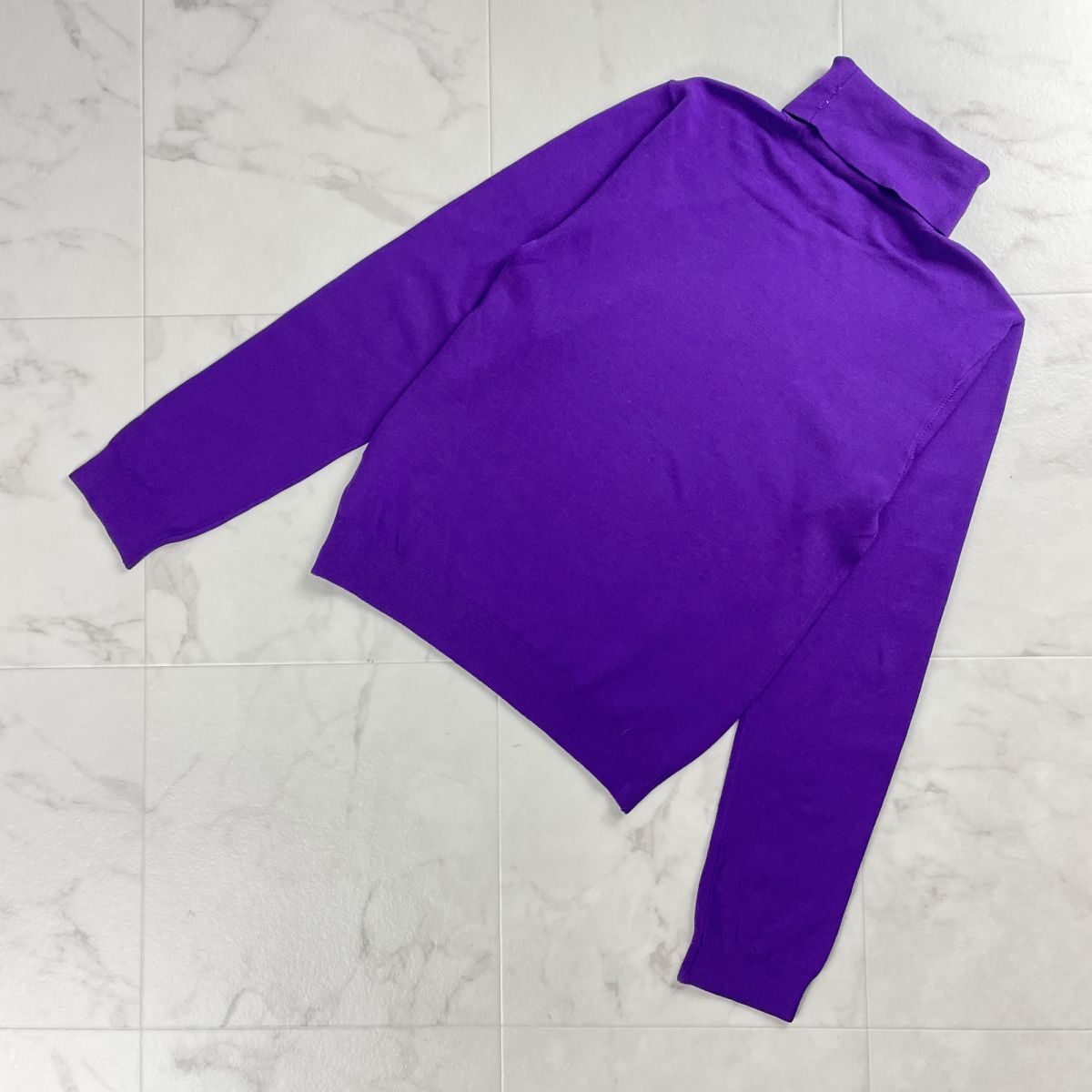 DKNY ダナキャラン タートルネックニットセーター トップス シルク レディース 無地 紫 パープル サイズS*TC1181拍卖