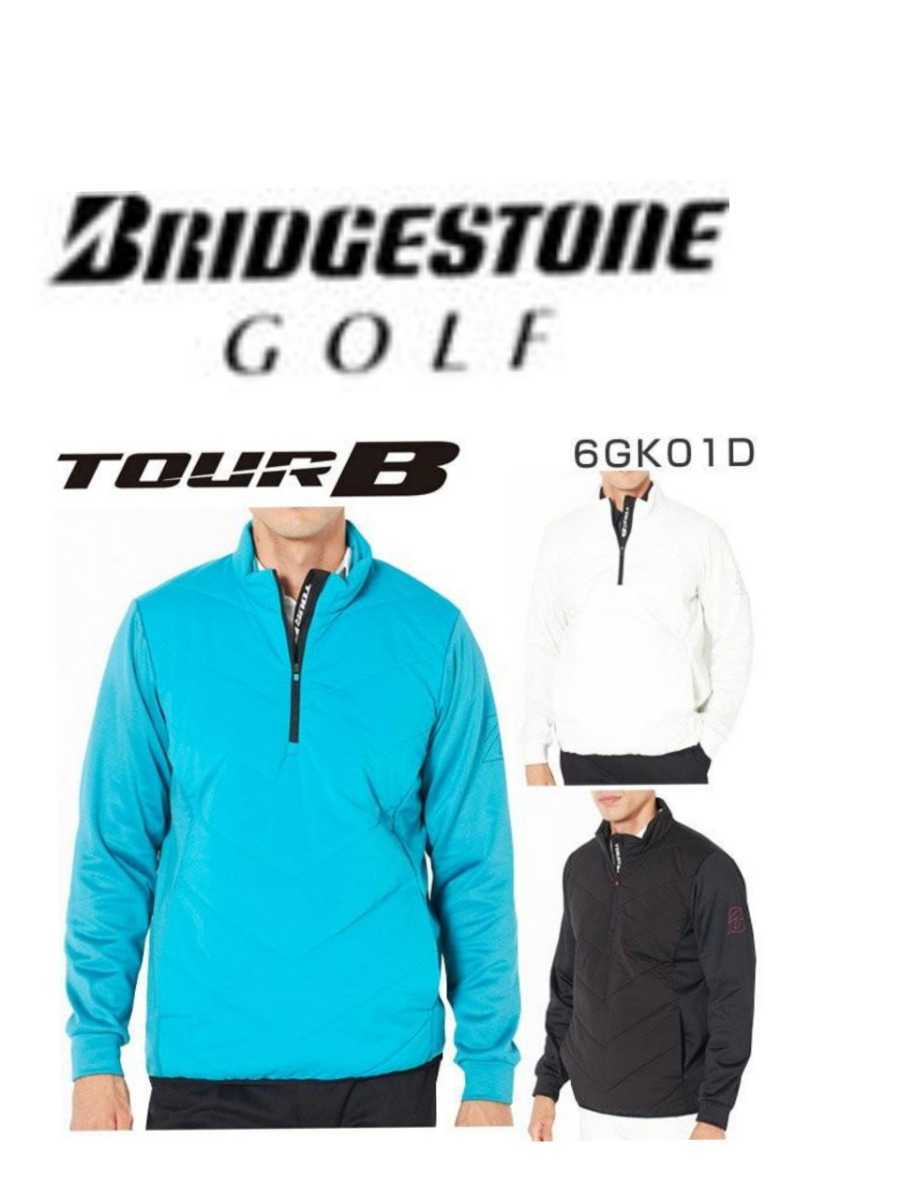 新品正規Mサイズ ブリヂストンゴルフウェアメンズTOURBハーフジップジャケットストレッチ、保温 6GK01Dカラーターコイズ拍卖
