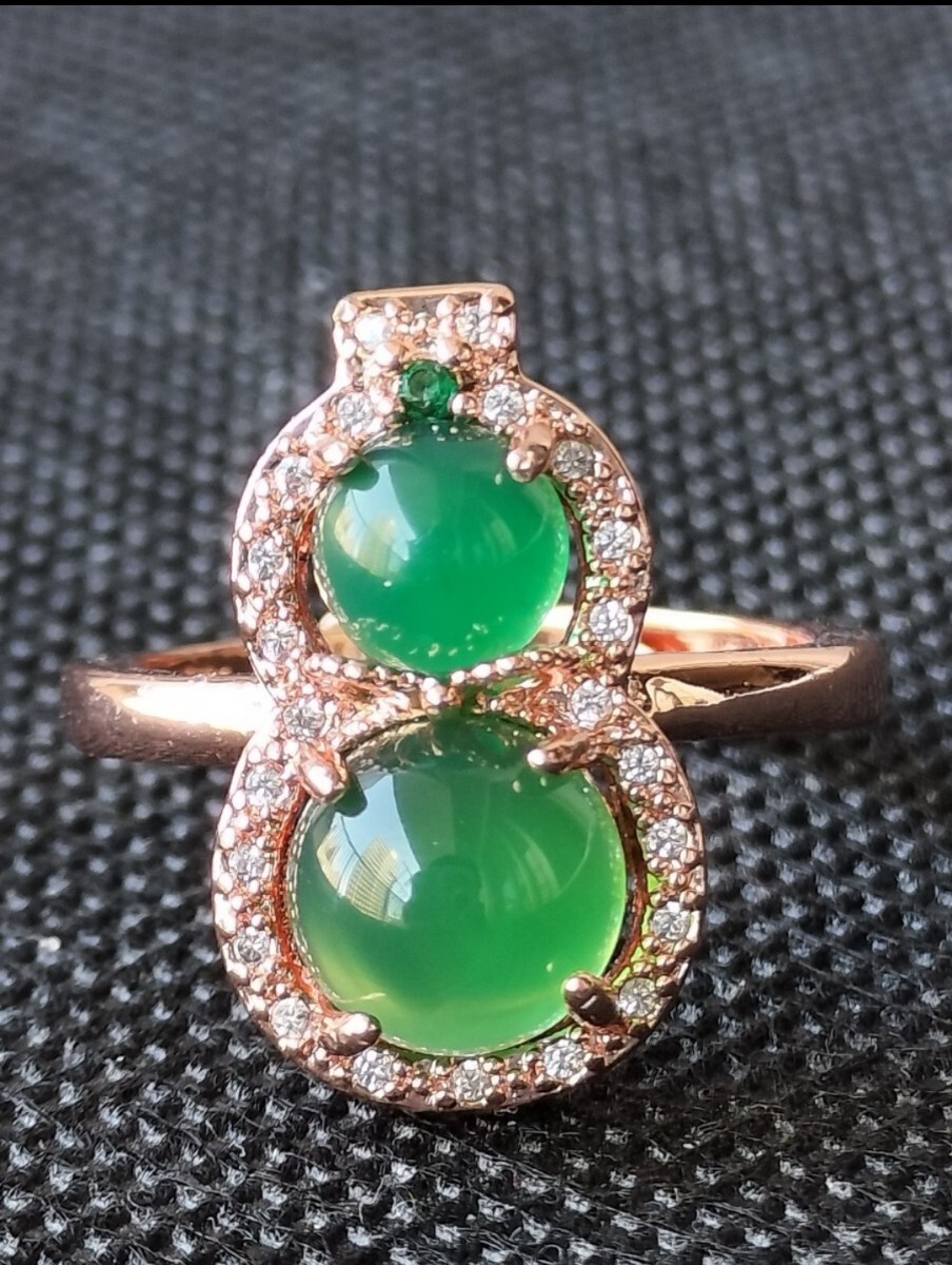 天然緑玉髓 瓢箪 瑪瑙リング 内径19mm フリサイズ拍卖