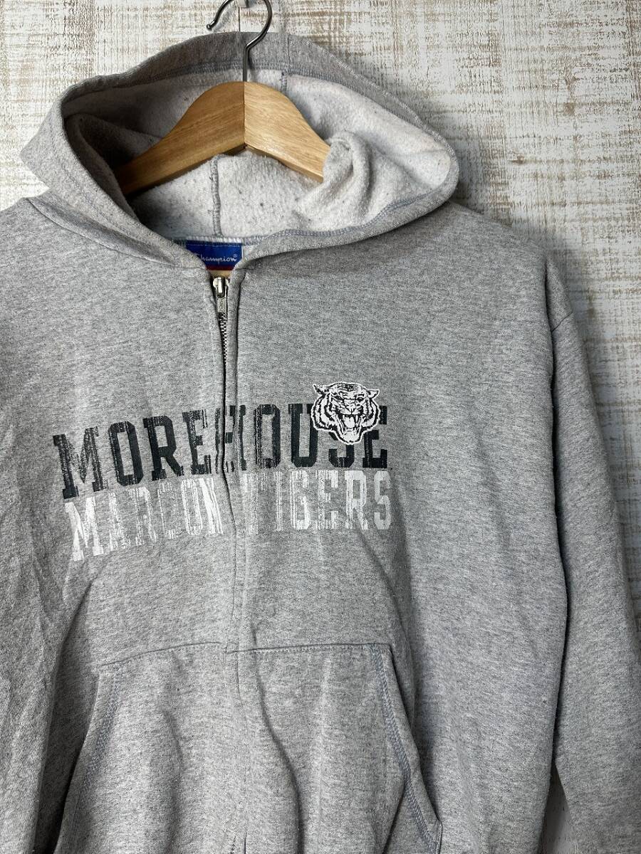 ☆US古着 Champion チャンピオン パーカー スウェット ジップ ジャンパー ポケット プリント グレー BOYS【L】裏起毛 ◆4840◆拍卖