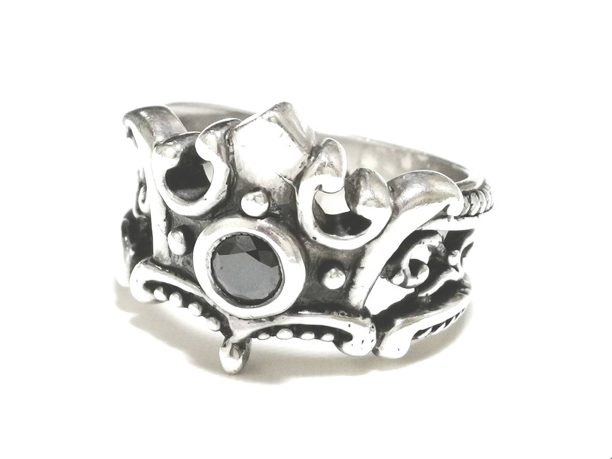 ☆定価¥61,600 本物 正規品 ロイヤルオーダー Fiona Crown w / CZ フィオナ クラウン ブラック ジルコニア シルバーリング シルバー925☆拍卖