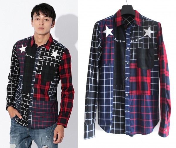 定価2.1万 Education from Youngmachines パッチワーク チェック シャツ 1 ヤングマシーン スター 切替拍卖