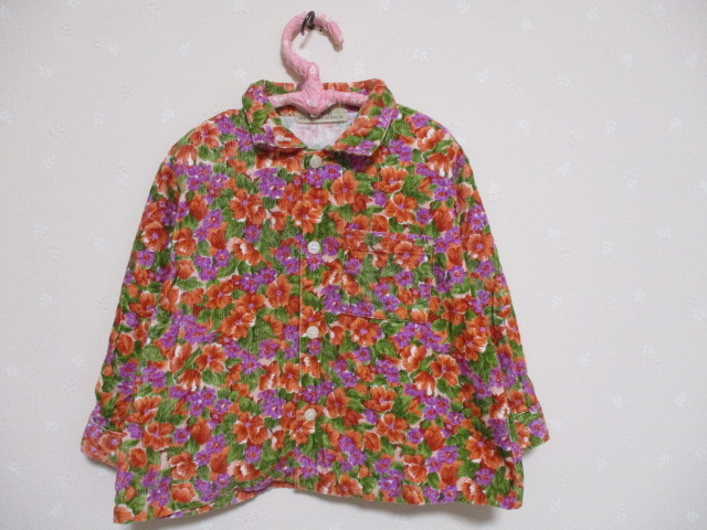 Ω ベベ BeBe Ω★90㎝★ 可愛い花柄コーデュロイシャツ 1229拍卖