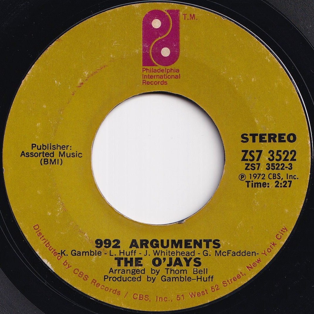 O'Jays 992 Arguments / Listen To The Clock On The Wall Philadelphia International US ZS7 3522 208529 ソウル レコード 7インチ 45拍卖