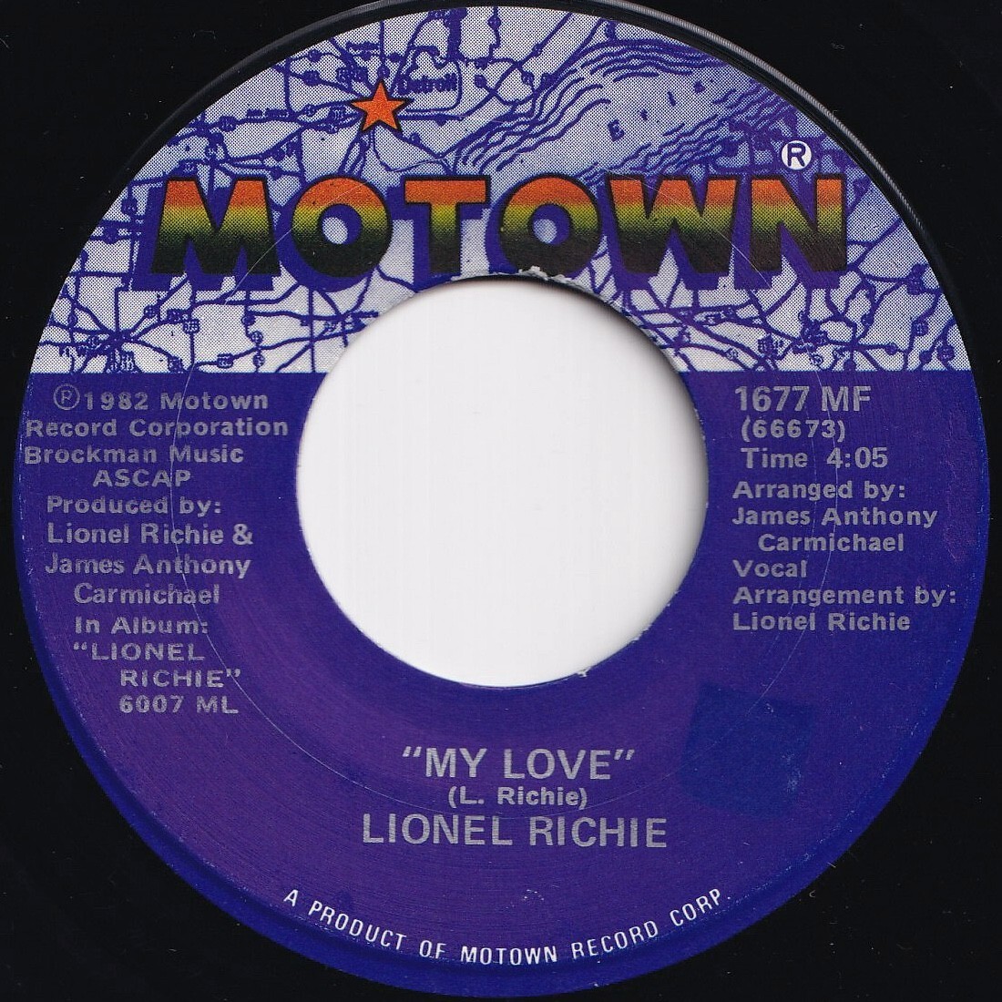 Lionel Richie My Love / Round And Round Motown US 1677 MF 208883 SOUL ソウル レコード 7インチ 45拍卖
