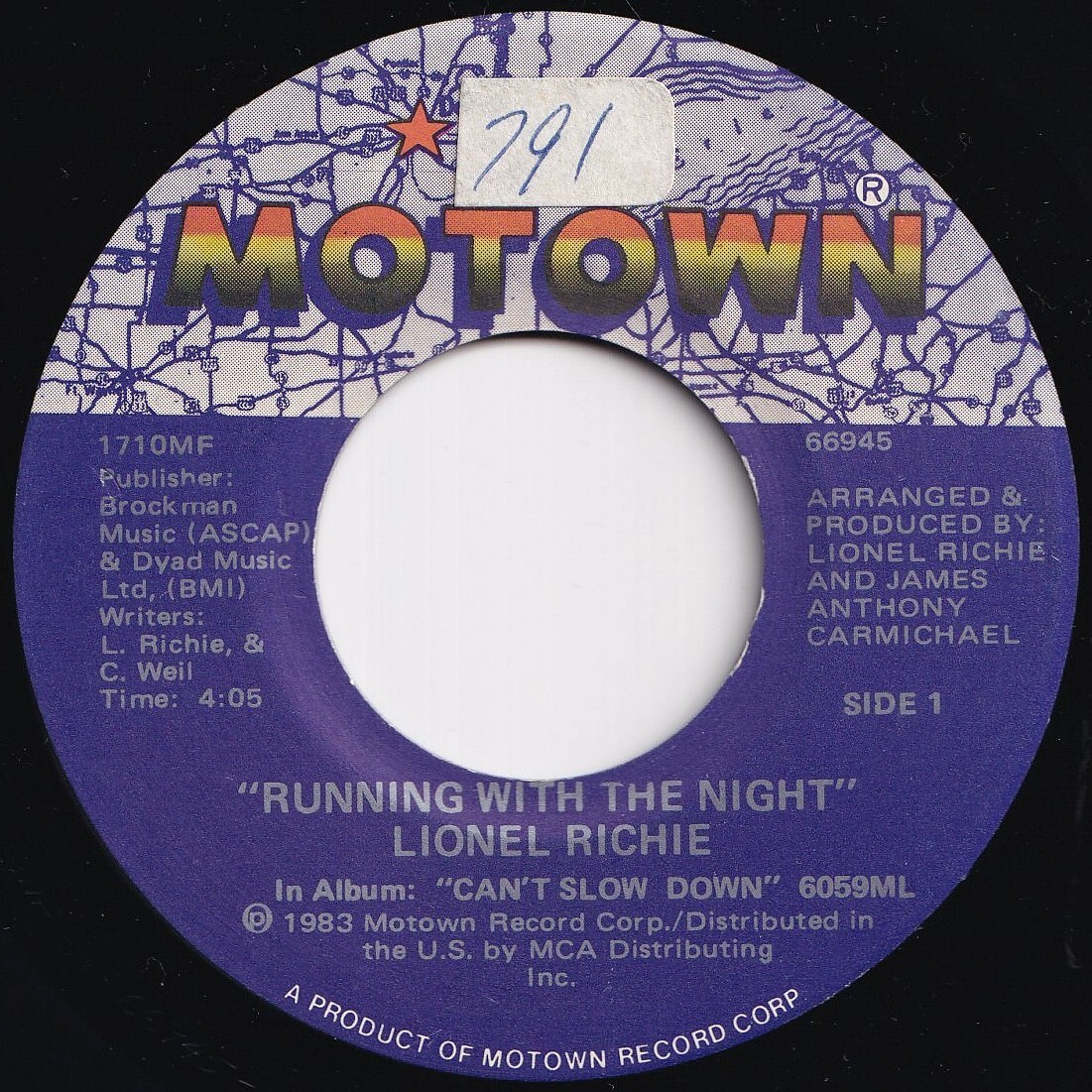 Lionel Richie Running With The Night / Serves You Right Motown US 1710MF 208884 SOUL DISCO ソウル ディスコ レコード 7インチ 45拍卖