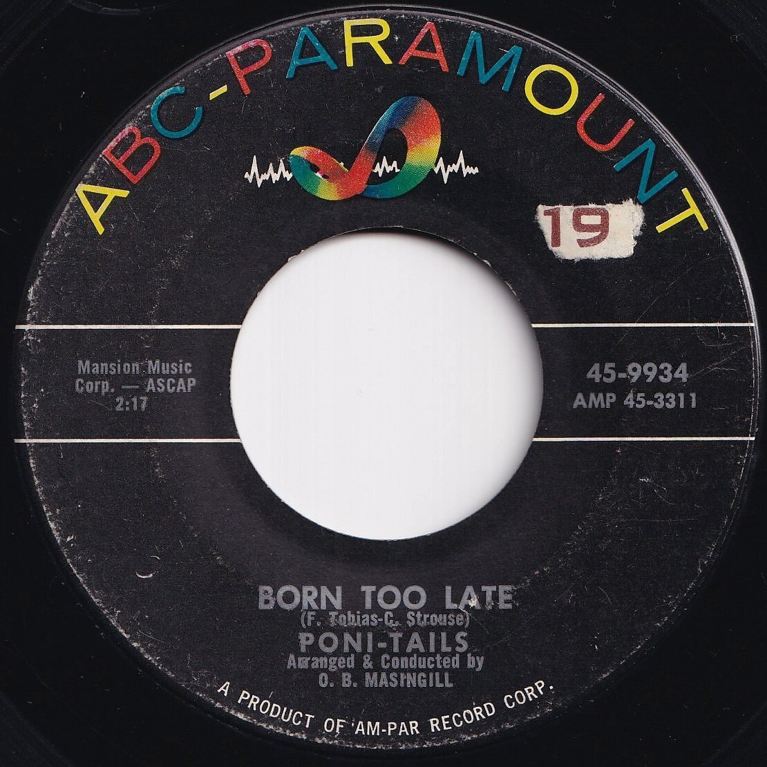 Poni-Tails Born Too Late / Come On Joey Dance With Me ABC-Paramount US 45-9934 208730 ロック ポップ レコード 7インチ 45拍卖