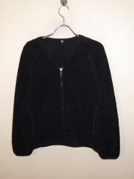z6980UNIQLO★ユニクロ★ボアフリースVネックフルジップカーディガン★黒色★サイズS★インナーにも★人気拍卖