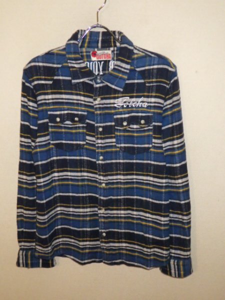 z7109GOTCHA★ガッチャ★刺繍×プリント★チェック柄シャツ★ネルシャツ★サイズM★激安★拍卖