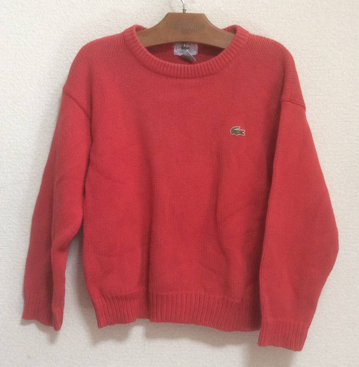 ラコステ LACOSTE セーター ニット 長袖 コットン M(12/14) ロゴ ワッペン オレンジレッド系拍卖