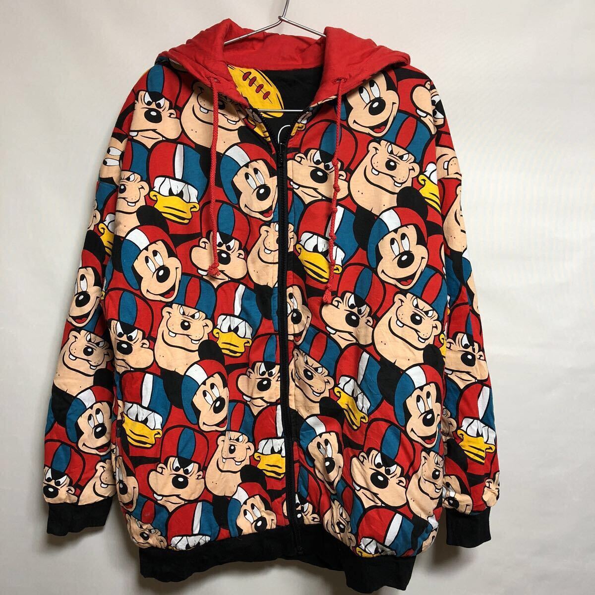 ヴィンテージ MICKEY MOUSE ミッキーマウス リバーシブル パーカー 総柄 アメフト チームミッキー オーバーサイズ 1点物 レア 希少拍卖