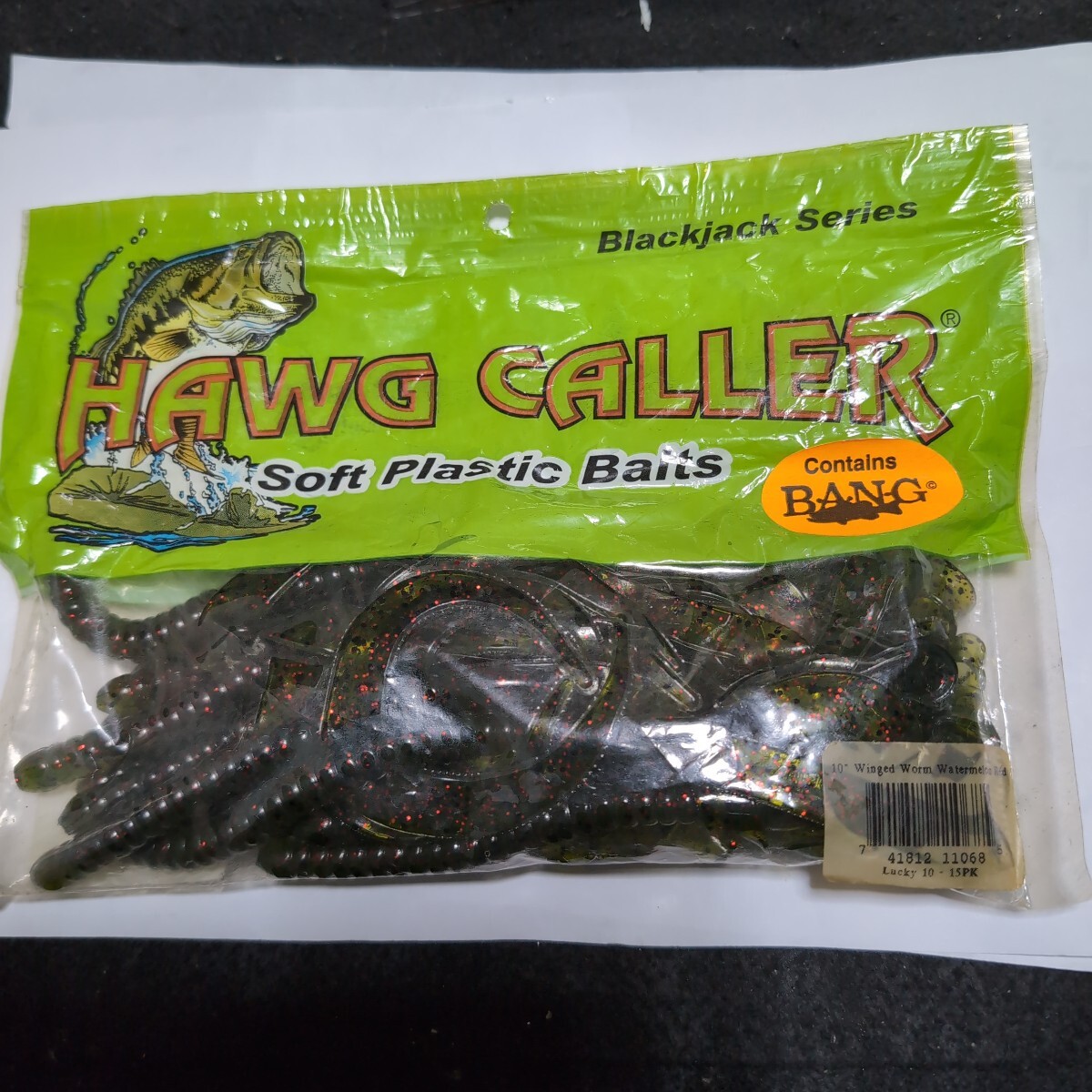 ■新品■HAWG CALLER■WINGEDワーム■10インチ、15本入、ウオーターメロンレッド■拍卖