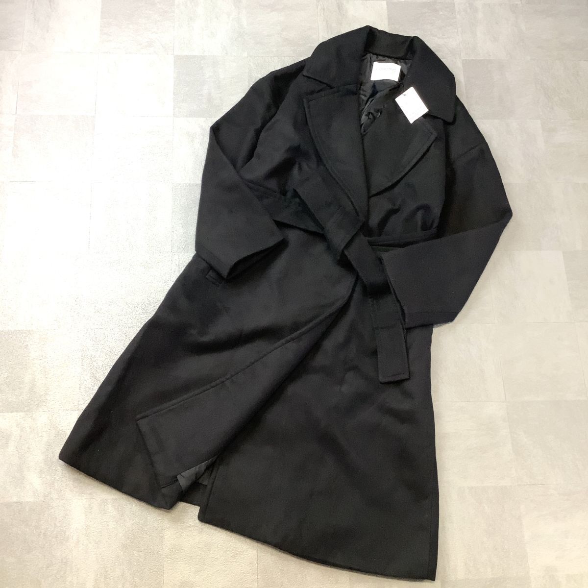 新品 タグ付 E hyphen world gallery PEACE イーハイフンワールドギャラリー ガウンコート ロングコート フリーサイズ ブラック拍卖