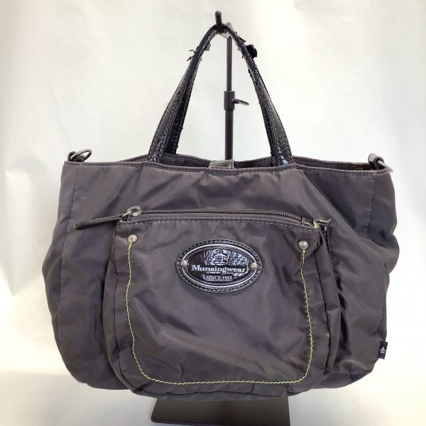 Munsingwear マンシングウェア ナイロン ミニバッグ BAG グレー 蛍光イエロー拍卖