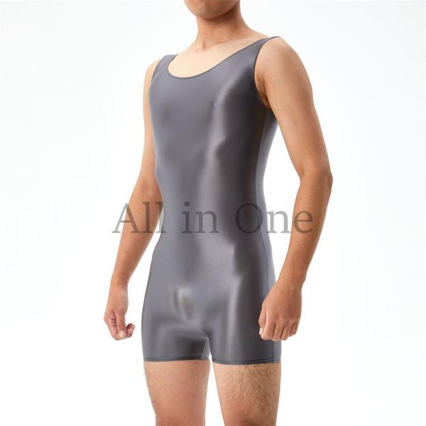 112-85-23 ツヤツヤ 光沢 メンズ ノースリーブ コスプレ 【グレー,XLサイズ】男性 ジャンプスーツ エロ セクシー コスチューム .1拍卖