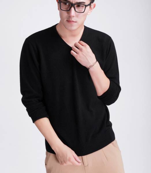 秋冬コーデに大活躍 着心地の良いカシミヤ・VネックセーターXL 黒拍卖