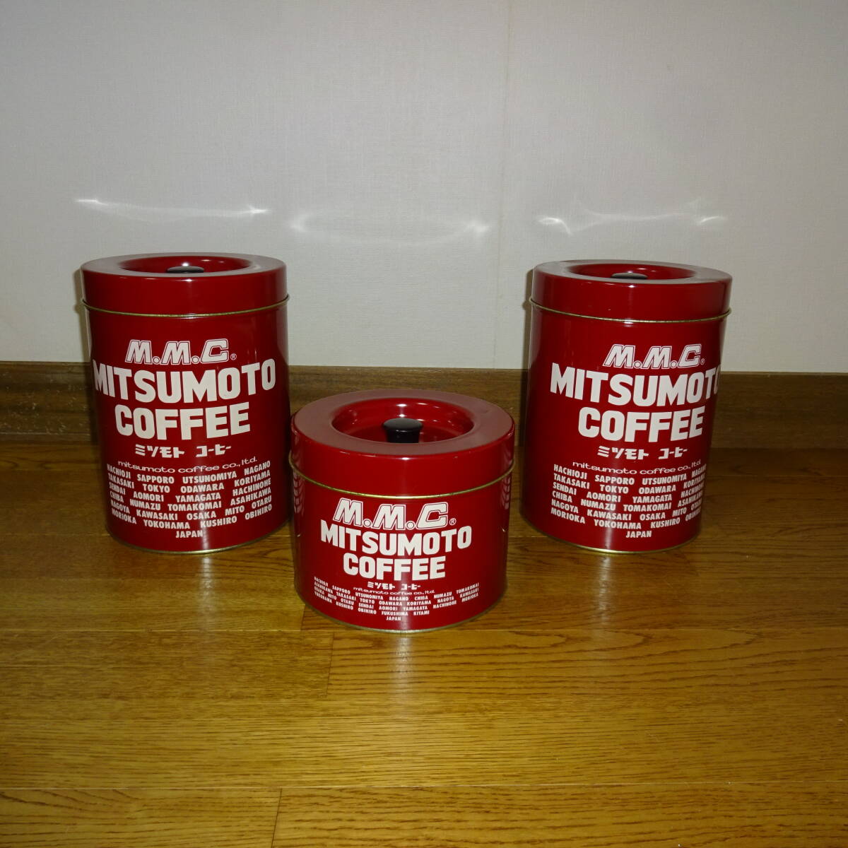 MITSUMOTO COFFEE缶 M.M.C COCOA缶 ミツモトコーヒー TEA缶 3缶セット 赤い缶拍卖