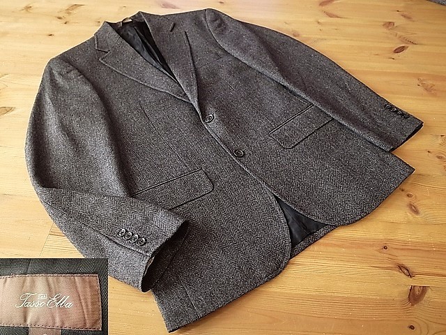 美品 インドネシア製 TassoElba タッソエルバ 秋冬 2釦 ヘリンボーン ツイード テーラード ジャケット ブレザー S拍卖