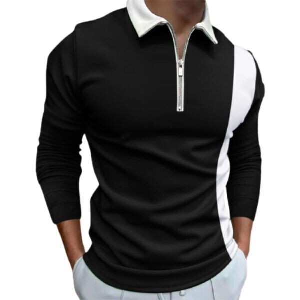 t7 【 L 】黒 長袖 薄手 ポロシャツ メンズ ゴルフ ゴルフウェア シニア ライン ジップアップ ハーフジップ シンプル カジュアル トップス拍卖