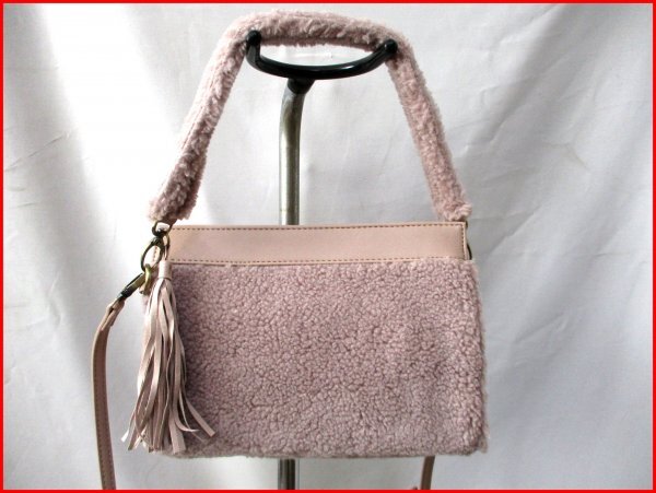 studio CLIP/スタジオクリップ◇3wayバッグ ショルダー・ハンド・クラッチ ラベンダー モコモコ タッセル付 斜め掛け W25cm拍卖