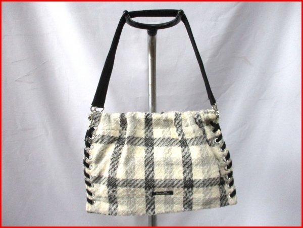 Samantha Vega/サマンサベガ◇スクエア ハンドバッグ ウール系 IV×BK 格子柄 W28cm拍卖