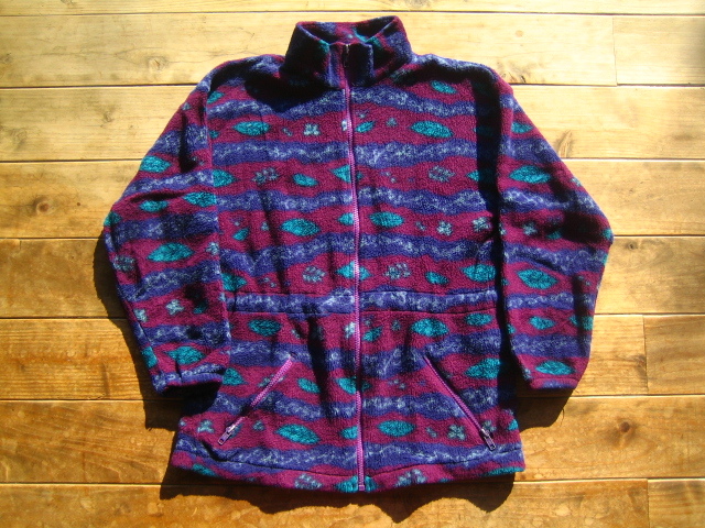 送料無料♪90's USA製 L.L.Bean 総柄フリースジャケット レディースM/L相当 LLビーン エルエルビーン シンチラ アウトドアキャンプ 古着 拍卖