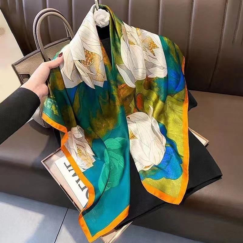 【RS-18】新品 レディース ストール正方形90cm マフラーシルク調 ショール 日焼け 冷房対策スカーフ拍卖