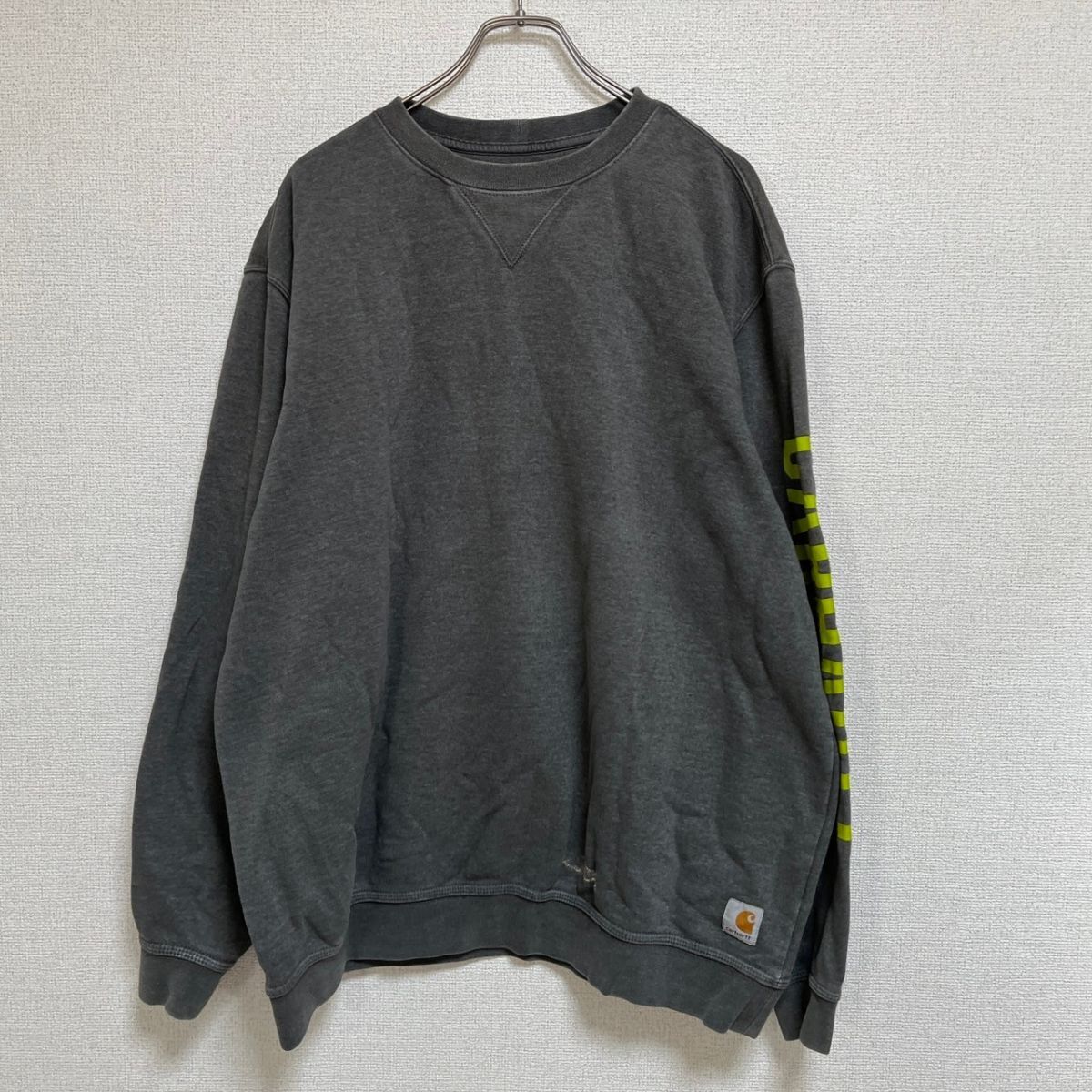 カーハート メキシコ製スウェット ダークグレー デカロゴ 袖ロゴ 裏起毛T 古着 入手困難 激レア 希少 人気 ゆるだぼビッグサイズ拍卖