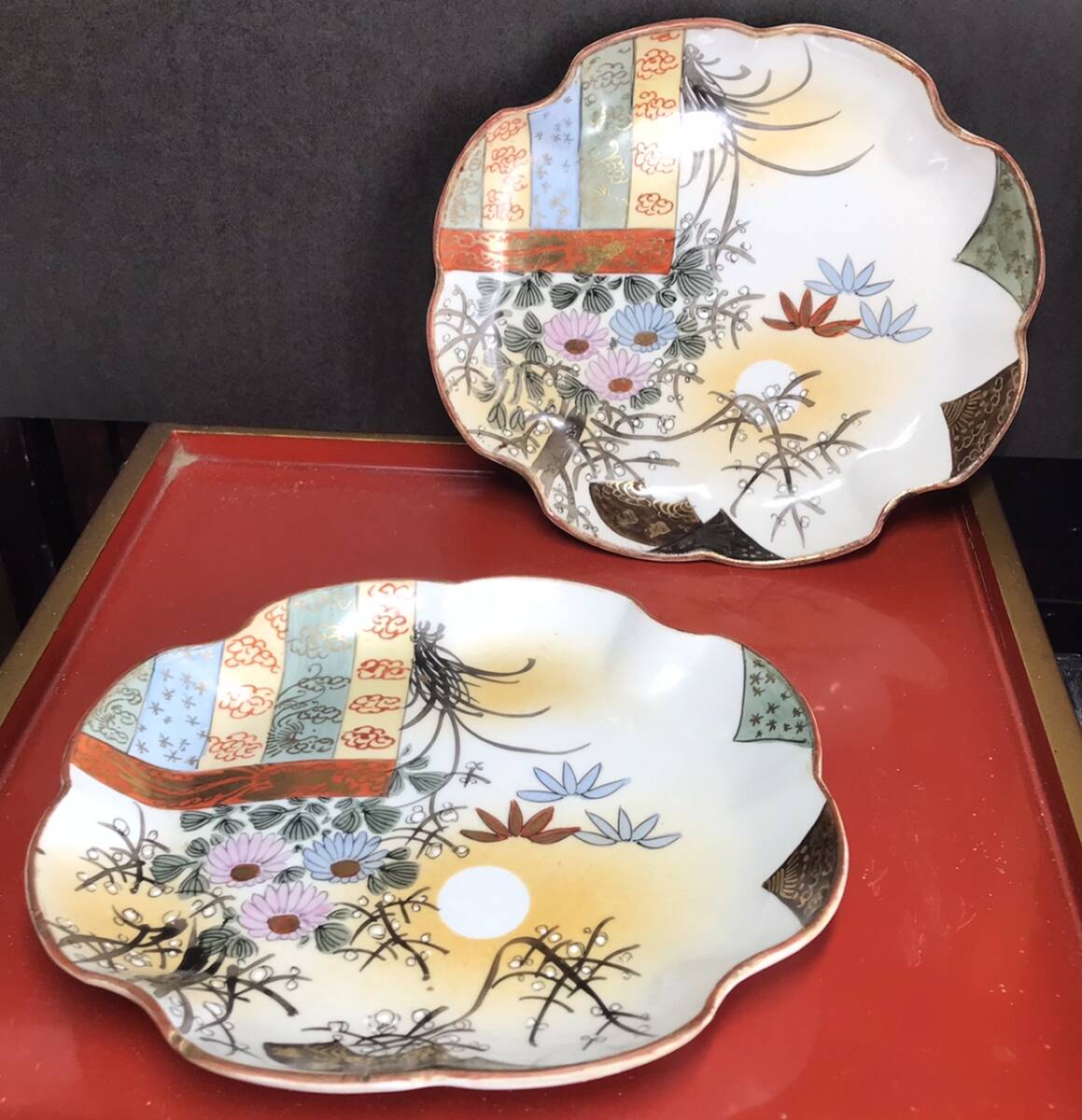 ★KTP3★九谷★九谷焼★古九谷★お皿★変形★和食器★年代物★レトロ★アンティーク★色絵★金彩★拍卖