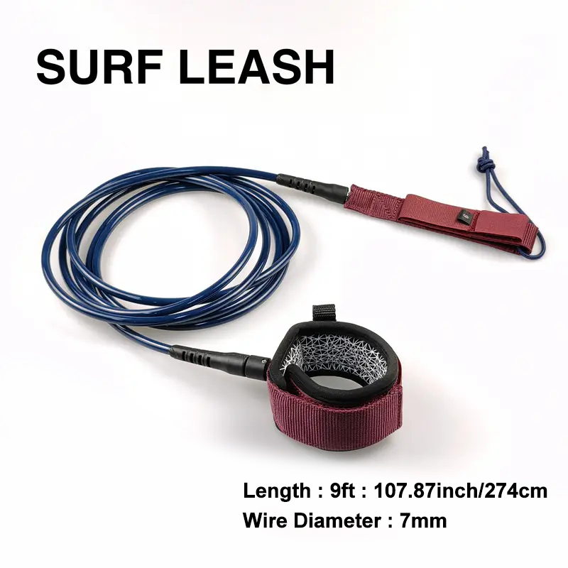 ロングボード用リーシュコード 9ft/7mm サーフィン ネイビー紺/ワイン紫 足首用 アンクル パワーコード SUP ノーブランド拍卖