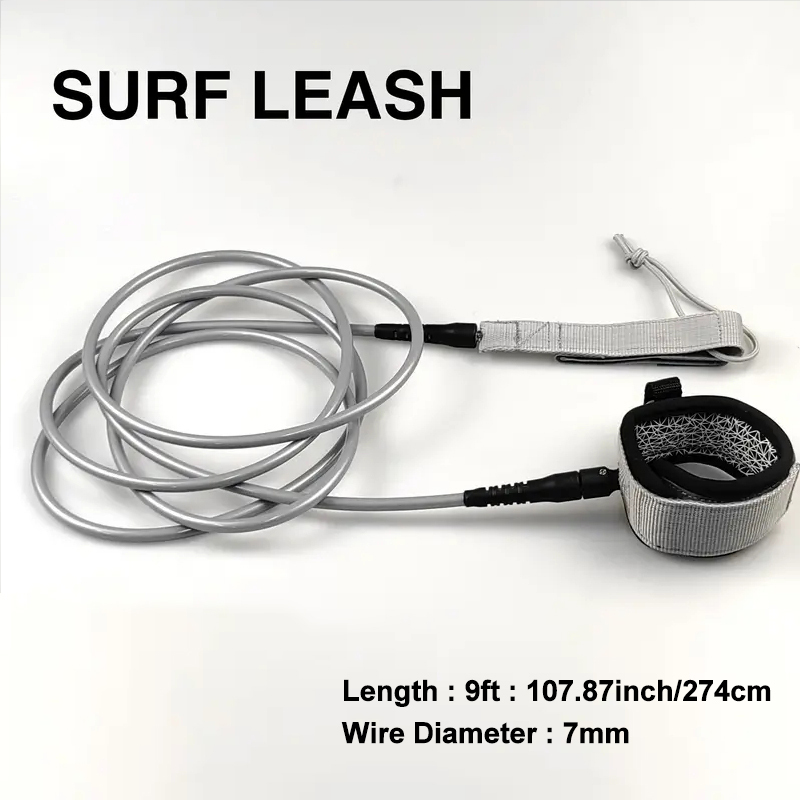 リーシュコード 9ft/7mm ロングボード用 シルバーグレー灰 サーフィン 足首用 アンクル パワーコード SUP ノーブランド拍卖