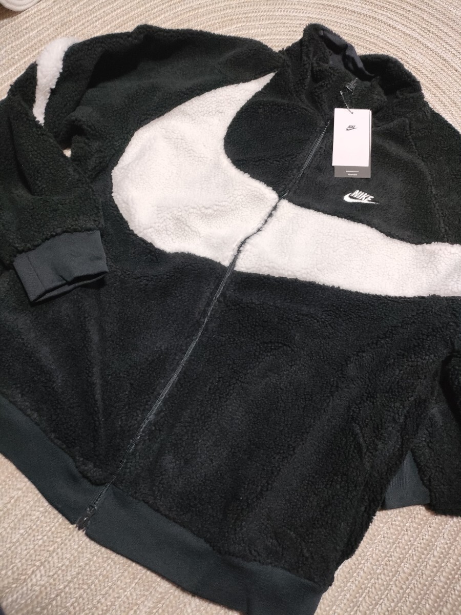 新品 定価17380 NIKE ビッグスウッシュ ボア フリース ジャケット 3XL リバーシブル ナイロン 黒×白 ブラック ナイキ ダブルジップ拍卖
