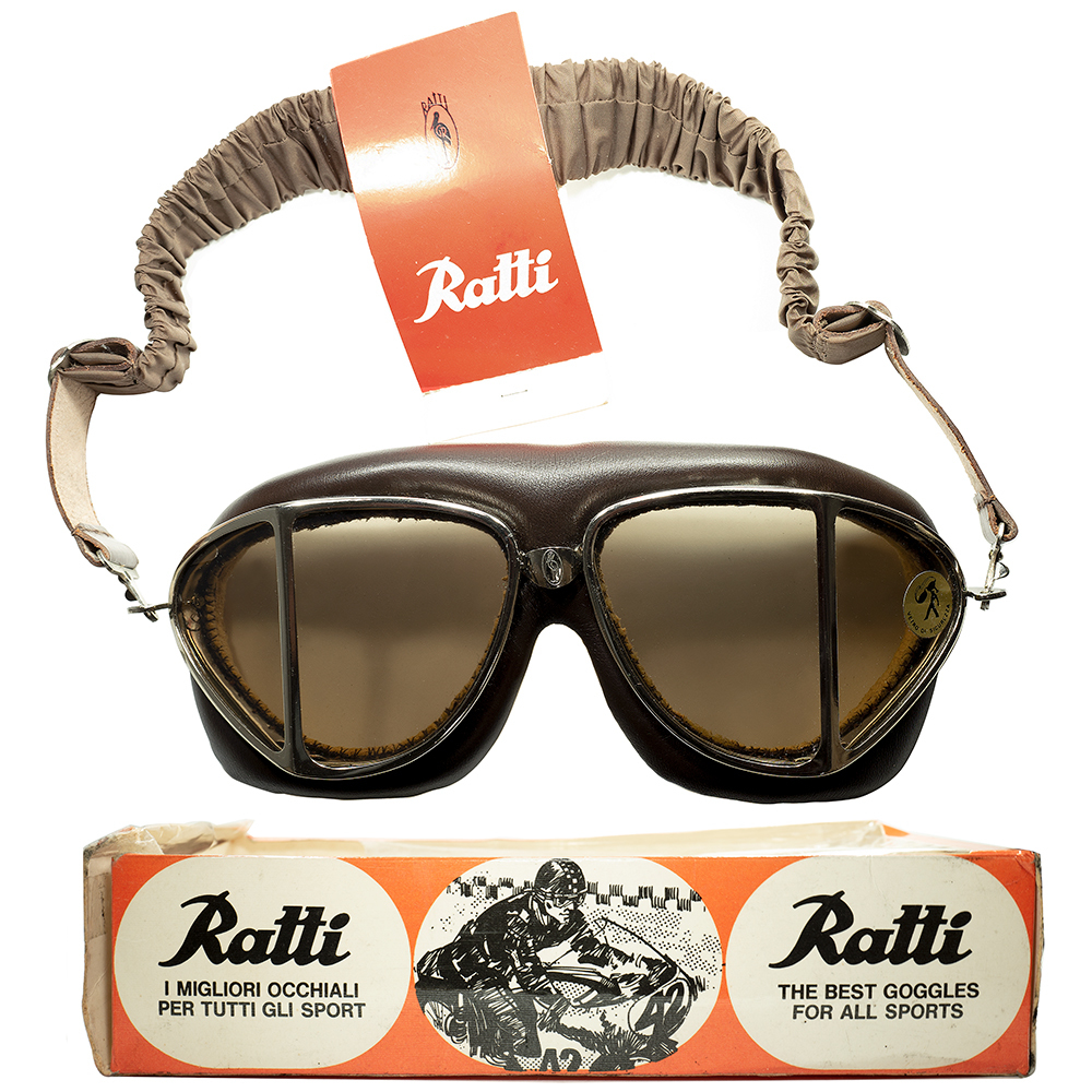 史上最高峰ヴィンテージゴーグル1930sITALY製 箱付デッド 最初期 PERSOL RATTI ペルソールラッティ2窓式レザーゴーグル フラットガラスLENS拍卖