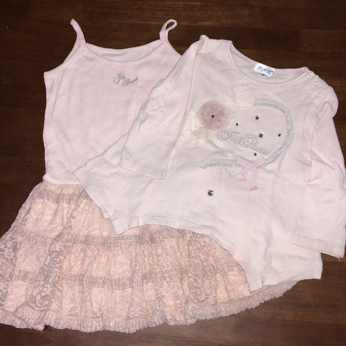 【JILL STUART NEW YORK/ジルスチュアート】重ね着 長袖Tシャツ×ノースリーブワンピース 100㎝ 90㎝ 中古拍卖