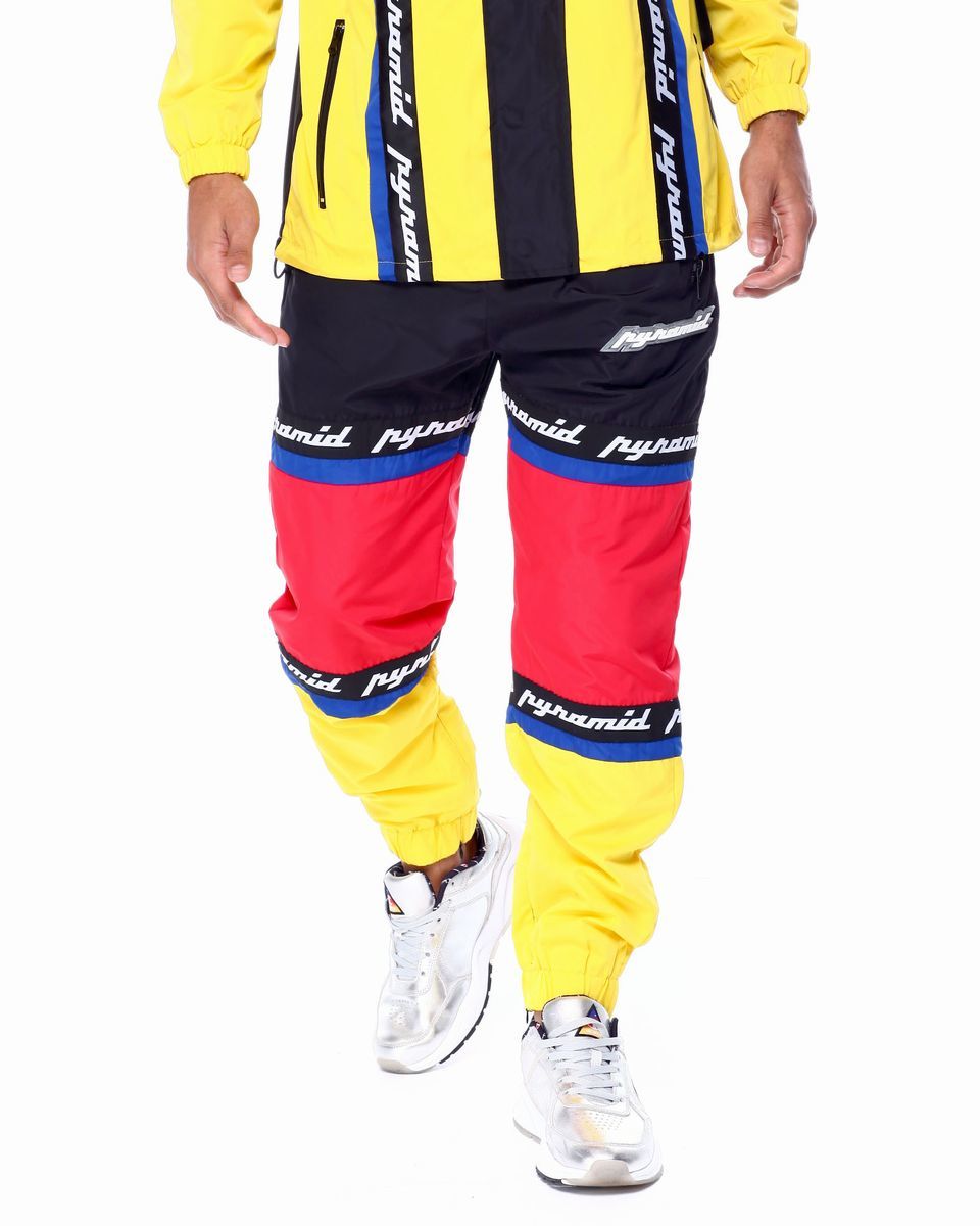 日本未発売 【S】 ブラックピラミッド BLACKPYRAMID 90’s カラーブロック ウィンドブレーカー パンツ 黄色 シャカシャカ クリスブラウン拍卖