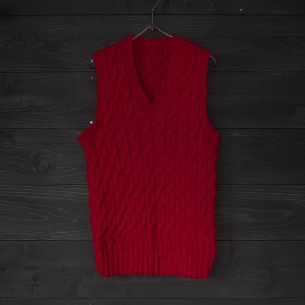 ★ハンドニットベスト★手編み★レッド★Mサイズ相当拍卖