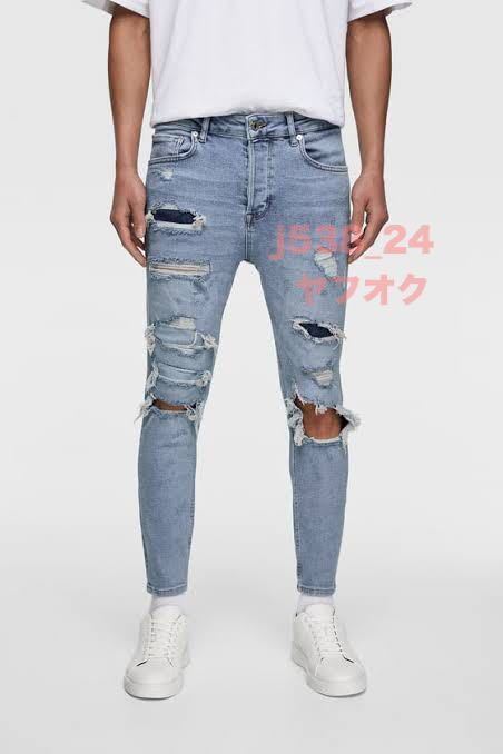 伸縮性抜群 柔らか素材 ZARA MAN ストレッチ スキニー 40 31 送料230円 ソフトデニム スウェット デニム パンツ ジーンズ ダメージ メンズ拍卖