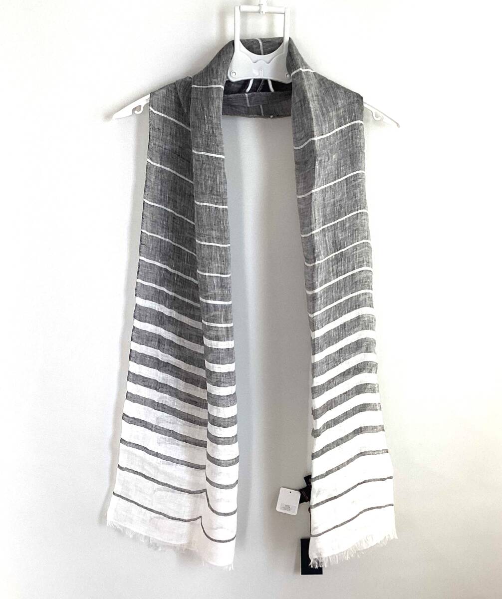 K30 新品未使用 ブルックスブラザーズ ショール 定価13000円 イタリア製 ホワイト×ネイビー リネン ストール マフラー 拍卖