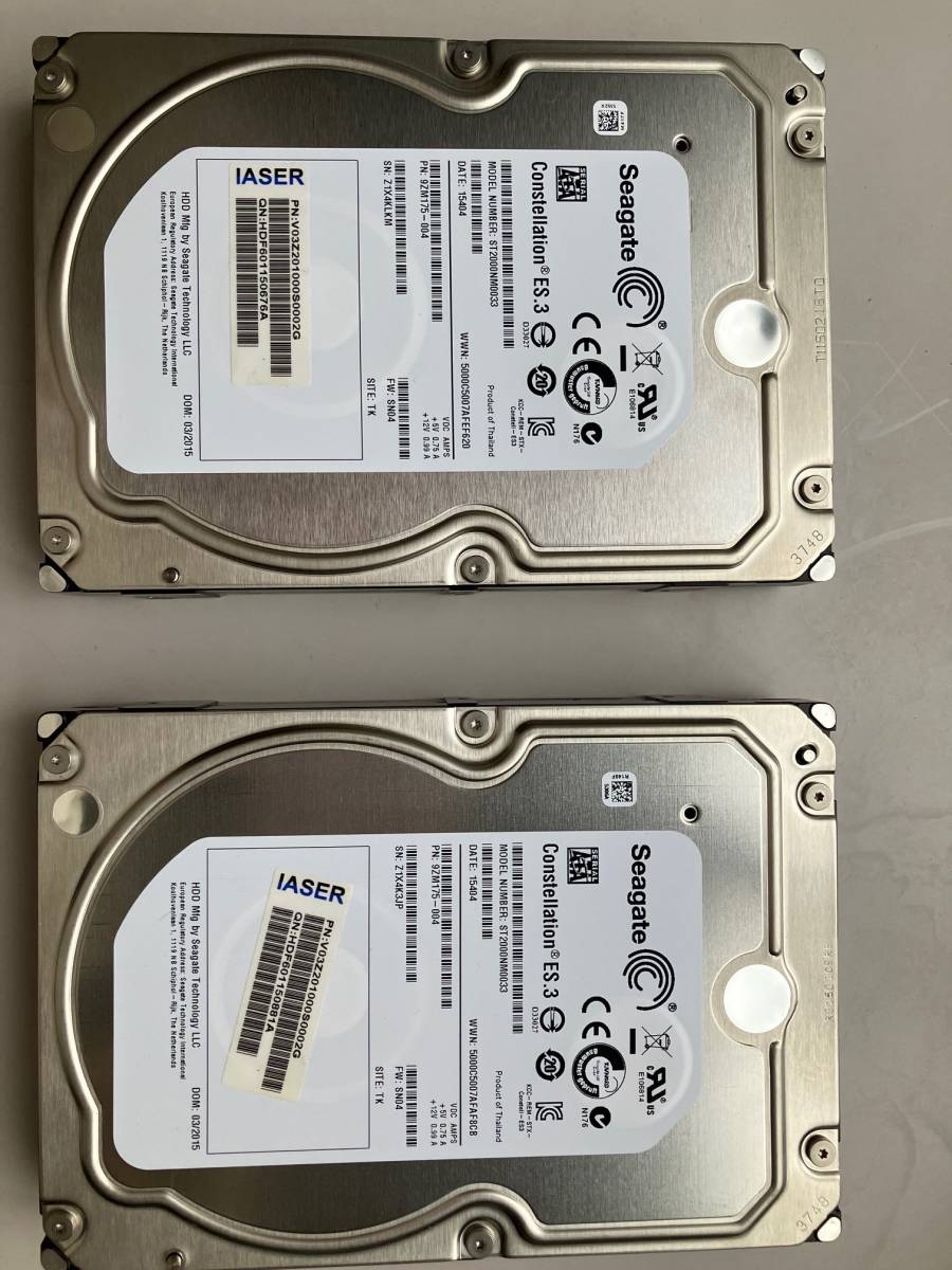2個セット☆ST2000NM0033 PN:9ZM175-004 Seagte 2TB SATA HDD 浅利用拍卖