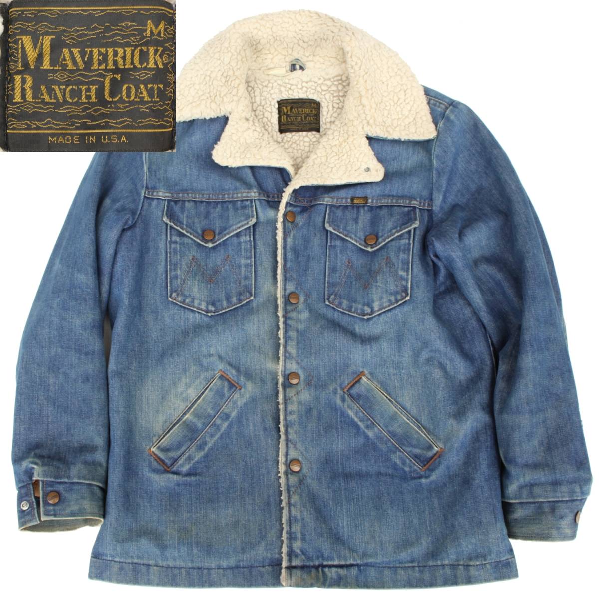 (99112)希少70s-80s MAVERICK RANCH COATマーベリックMadeinUSAボア ランチコートM (ヴィンテージ デニム WranglerラングラーWrangeCoat)拍卖